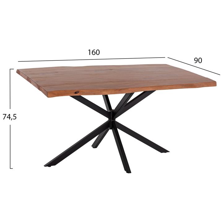 TABLE HM11882 BLACK METAL BASE WITH SOLID ACACIA WOOD TABLETOP 160x90x74,5Hcm.