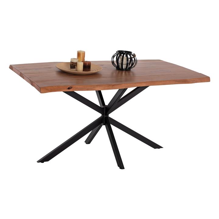 TABLE HM11882 BLACK METAL BASE WITH SOLID ACACIA WOOD TABLETOP 160x90x74,5Hcm.