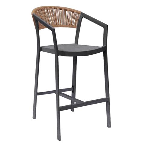 BAR STOOL ALUMINUM ANTHRACITE HM5892.11 MEDIUM HEIGHT WITH ARMS-RATTAN&TEXTLINE 57x61x103Hcm.