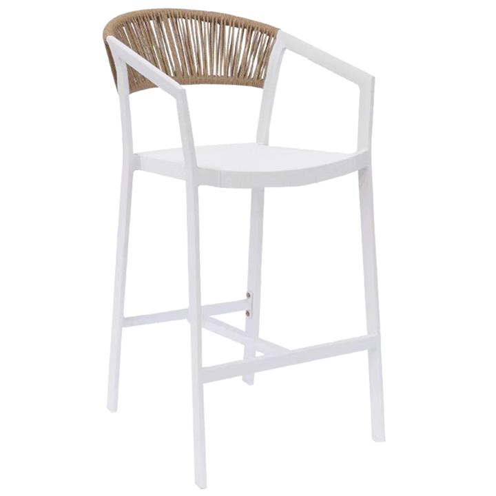 BAR STOOL ALUMINUM WHITE HM5892.12 MEDIUM HEIGHT WITH ARMS-RATTAN&TEXTLINE 57x61x103Hcm.