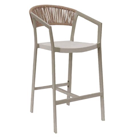 BAR STOOL ALUMINUM CHAMPAGNE HM5892.13 MEDIUM HEIGHT WITH ARMS-RATTAN & TEXTLINE 57x61x103Hcm.