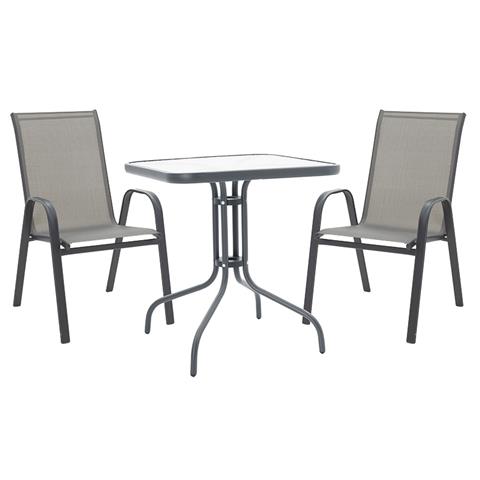 Garden dining set 3pcs Watson-Calan pakoworld metal black-textilene dark grey 70x70x70cm