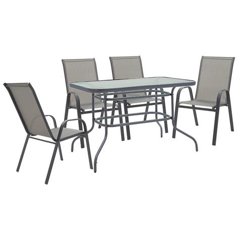 Garden dining set 5pcs Valor-Calan pakoworld metal black-textilene dark grey 110x60x70cm