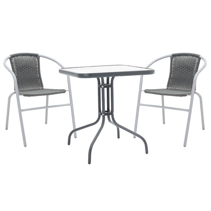 Garden dining table Watson-Obbi set of 3 pakoworld pe gray-metal anthracite gray 70x70x70cm