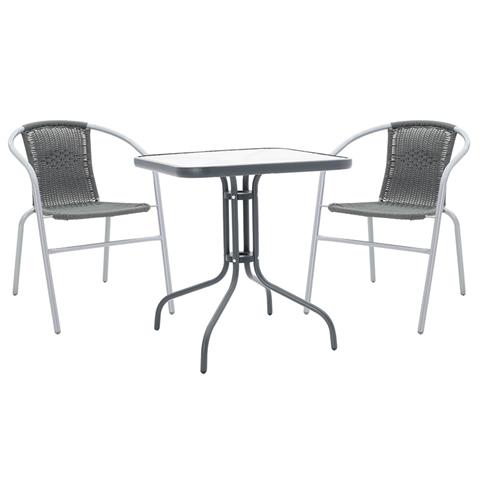 Garden dining table Watson-Obbi set of 3 pakoworld pe gray-metal anthracite gray 70x70x70cm
