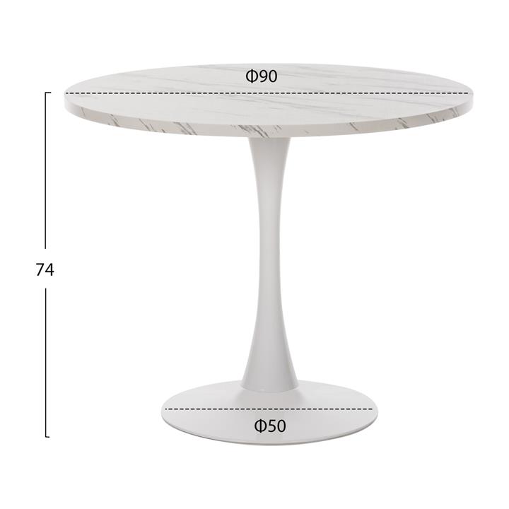 ROUND DINING TABLE HM9421.01 MELAMINE IN WHITE MARBLE METAL LEG Φ90x74Hcm.