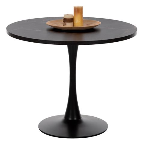 ROUND DINING TABLE HM9421.02 MELAMINE IN BLACK MARBLE METAL LEG Φ90x74Hcm.