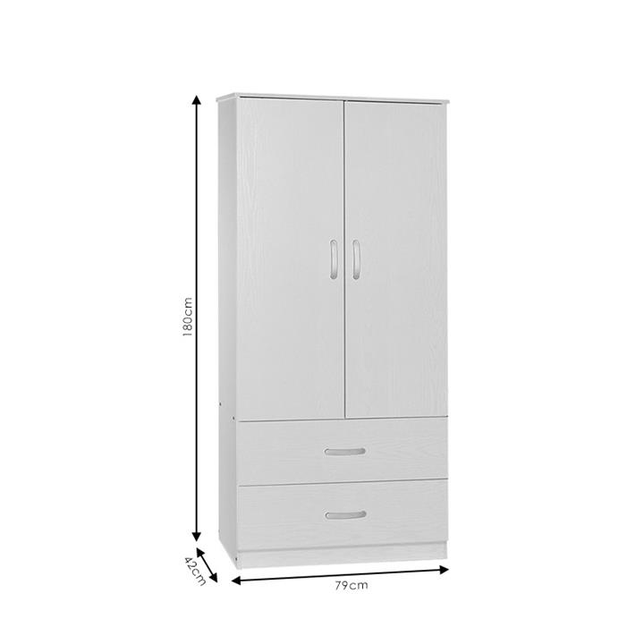 Wardrobe Zelia pakoworld with 2 doors and drawers in white color 79x42x180cm