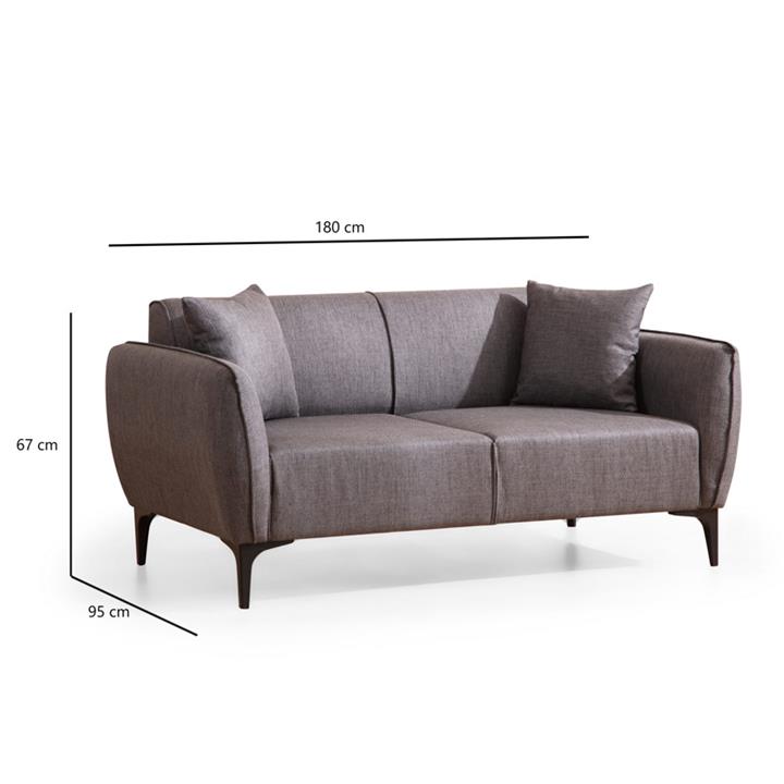2 seater sofa PWF-0565 pakoworld fabric grey 180x95x67cm
