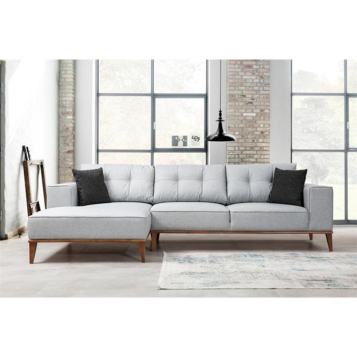 Corner sofa PWF-0504 pakoworld right corner fabric gray-walnut 288x160x85cm