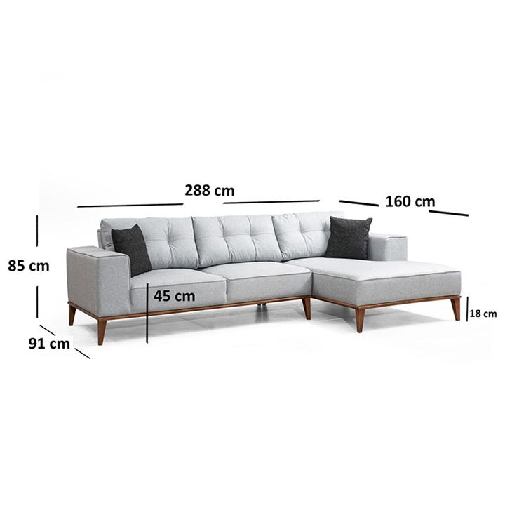 Corner sofa PWF-0504 pakoworld left corner fabric gray-walnut 288x160x85cm