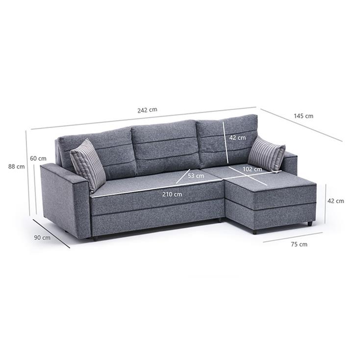 Corner sofa-bed PWF-0524 pakoworld left corner fabric dark gray-walnut 242x145x88cm