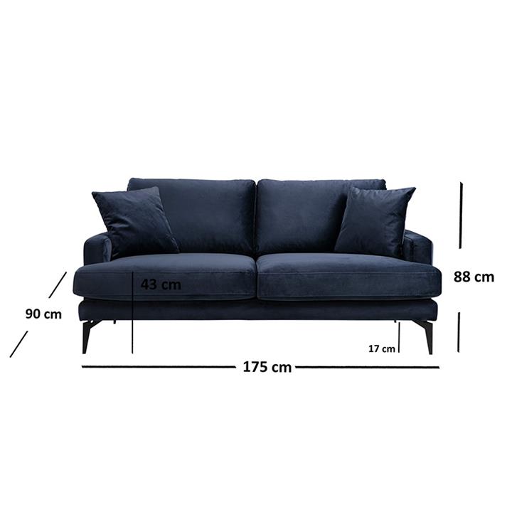 Καναπές 2θέσιοςFortune pakoworld βελούδο μπλε-μαύρο 175x88x90εκ