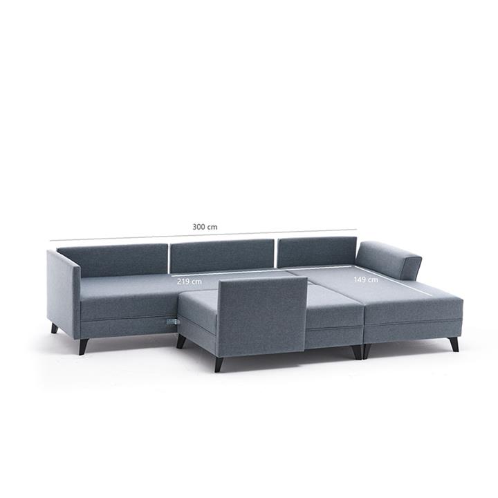 Versatile corner sofa-bed PWF-0536 pakoworld light blue fabric 300x202x78cm