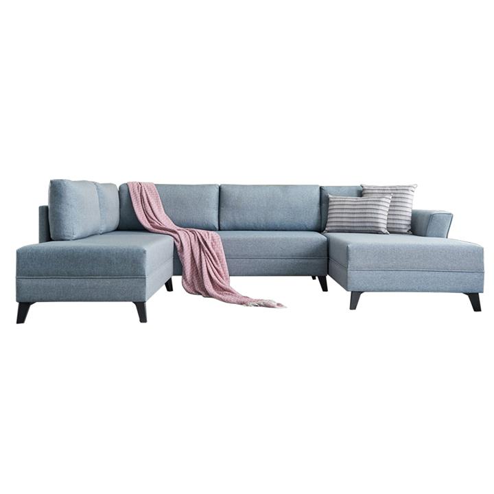 Versatile corner sofa-bed PWF-0536 pakoworld light blue fabric 300x202x78cm