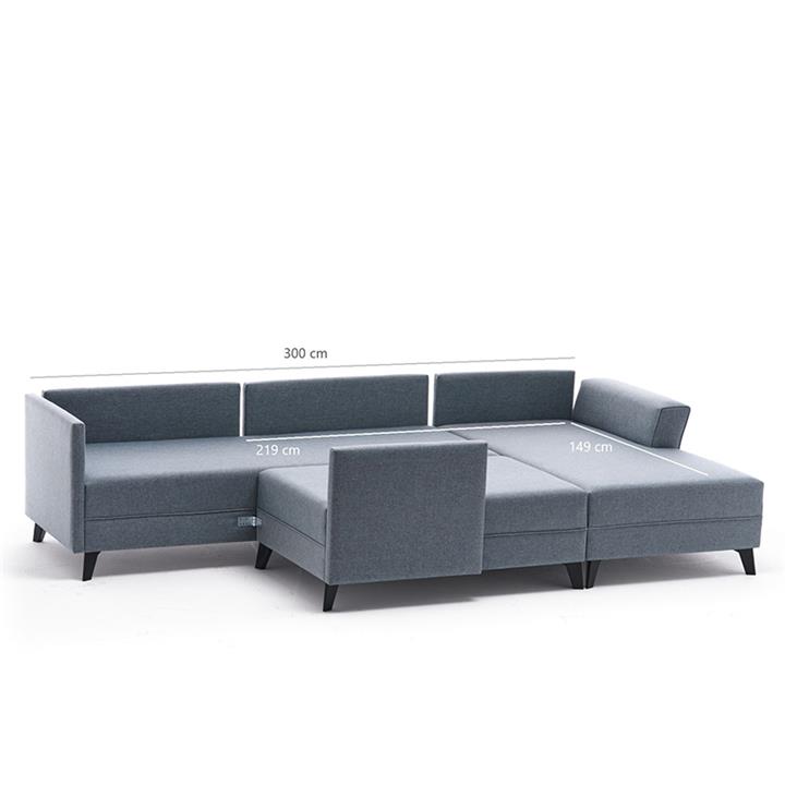 Versatile corner sofa-bed PWF-0534 pakoworld fabric light blue 300x202x78cm