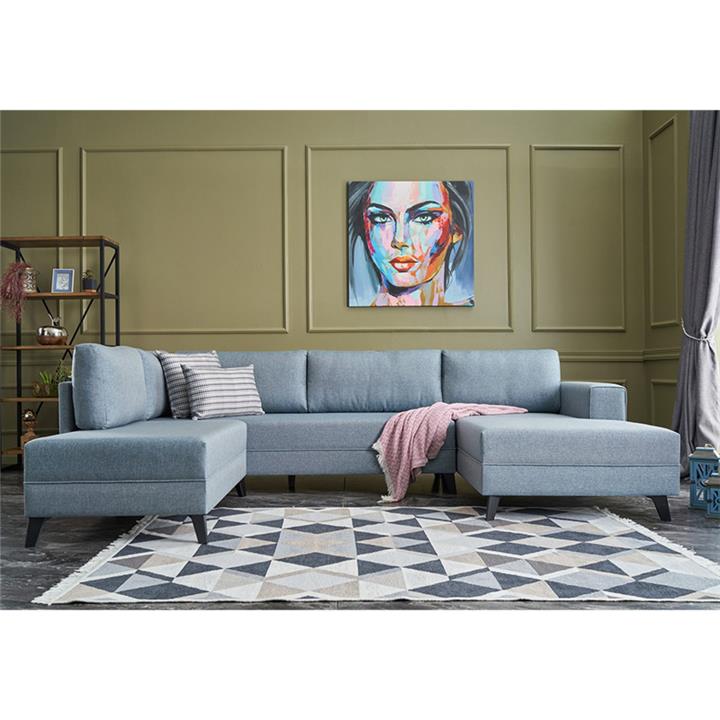 Versatile corner sofa-bed PWF-0535 pakoworld fabric light blue 300x202x78cm
