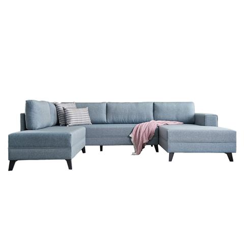 Versatile corner sofa-bed PWF-0535 pakoworld fabric light blue 300x202x78cm