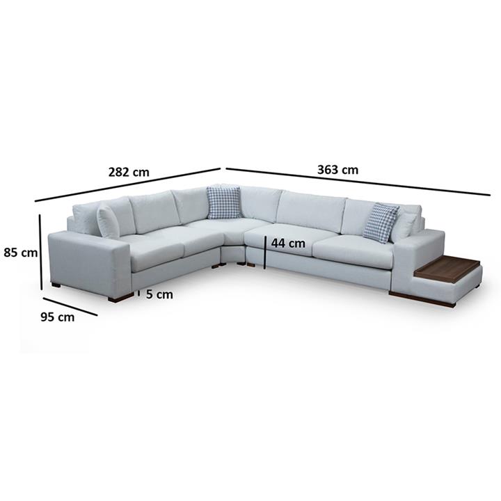 Corner sofa PWF-0531 pakoworld right corner fabric beige grey-walnut 363x282x85cm