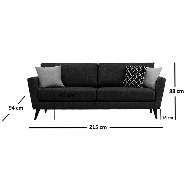 Sofa 3-seater PWF-0526 pakoworld fabric anthracite-black 215x94x88cm