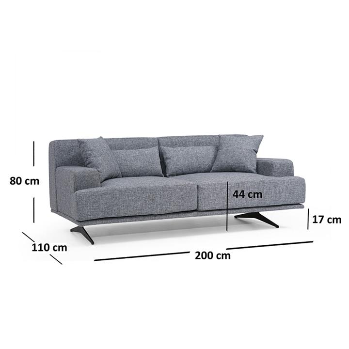 3-seater sofa PWF-0516 pakoworld fabric dark gray-black 200x110x80cm