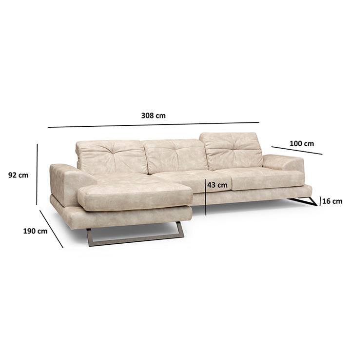 Corner sofa PWF-0503 pakoworld right corner fabric beige-black 308x190x100cm