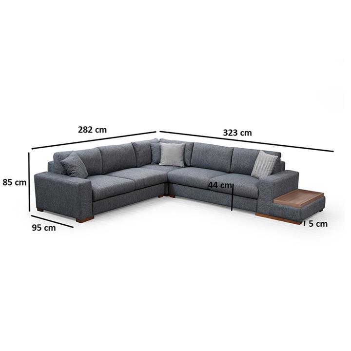 Corner sofa PWF-0519 pakoworld right corner anthracite-walnut fabric 323x282x85cm