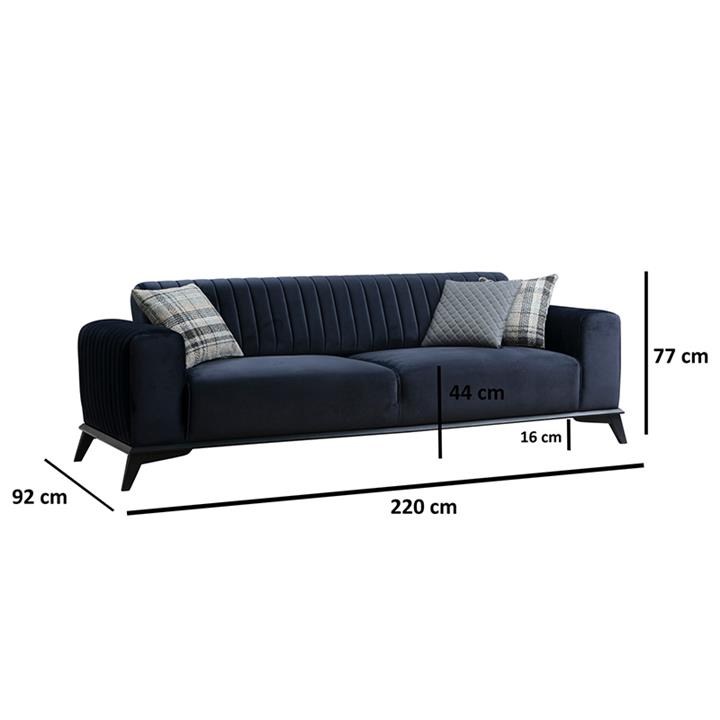 Sofa 3-seater bed PWF-0515 pakoworld velvet navy blue-black 220x92x77cm