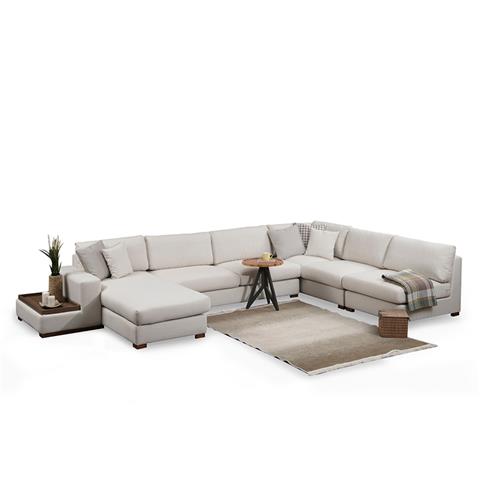 Corner sofa PWF-0507 pakoworld left corner beige-walnut fabric 428x272x85cm