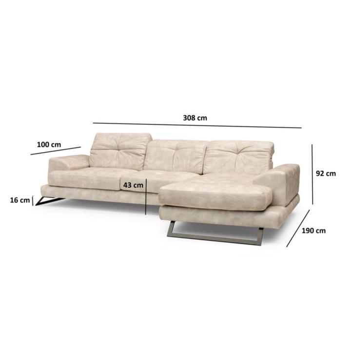 Corner sofa PWF-0503 pakoworld left corner fabric beige-black 308x190x100 / 92cm