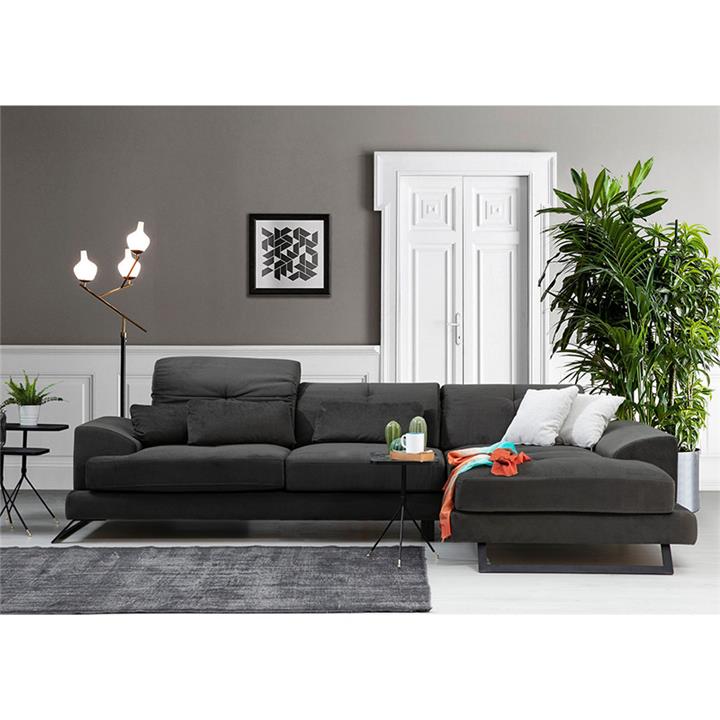 Corner sofa PWF-0503 pakoworld left corner velvet anthracite-black 308x190x100 / 92cm