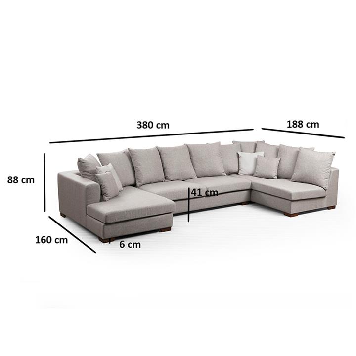 Corner sofa PWF-0512 pakoworld beige-walnut fabric 380x188x160x88cm