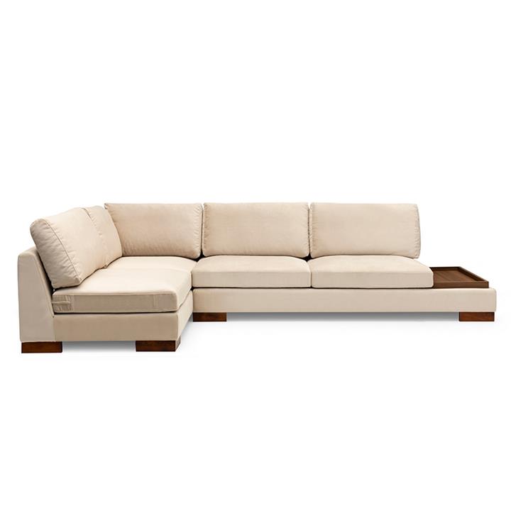 Corner sofa PWF-0506 pakoworld right corner beige-walnut fabric 313x193x80cm