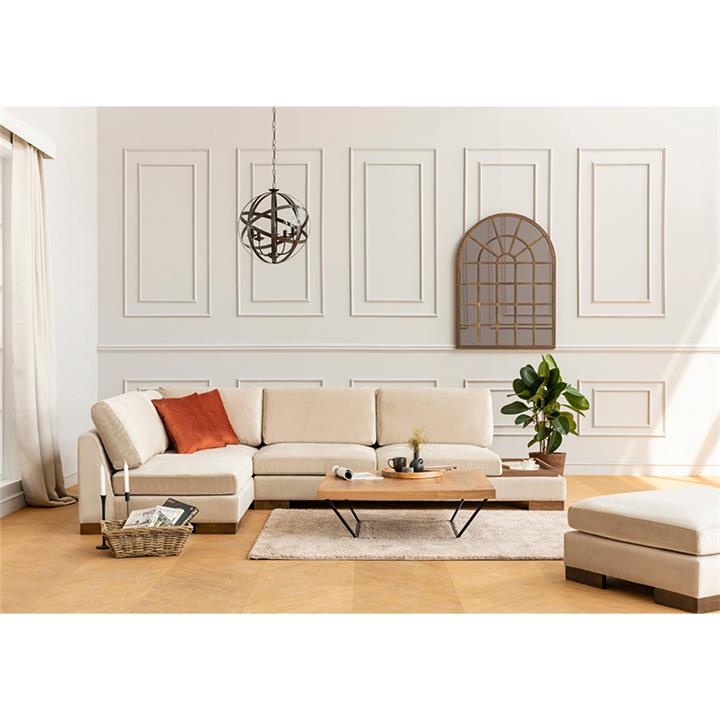 Corner sofa PWF-0506 pakoworld right corner beige-walnut fabric 313x193x80cm