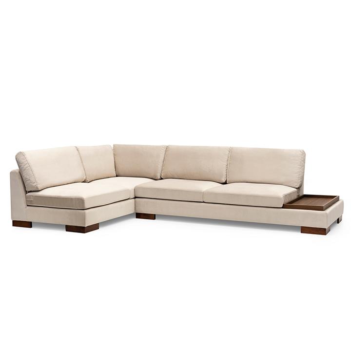Corner sofa PWF-0506 pakoworld right corner beige-walnut fabric 313x193x80cm