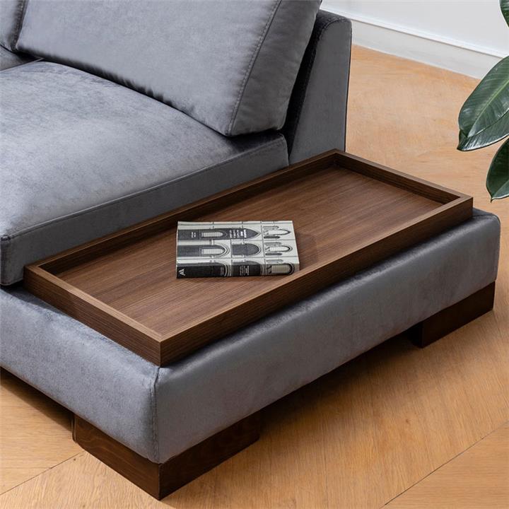 Corner sofa PWF-0506 pakoworld right corner with pouf grey-walnut fabric 313x193x80cm