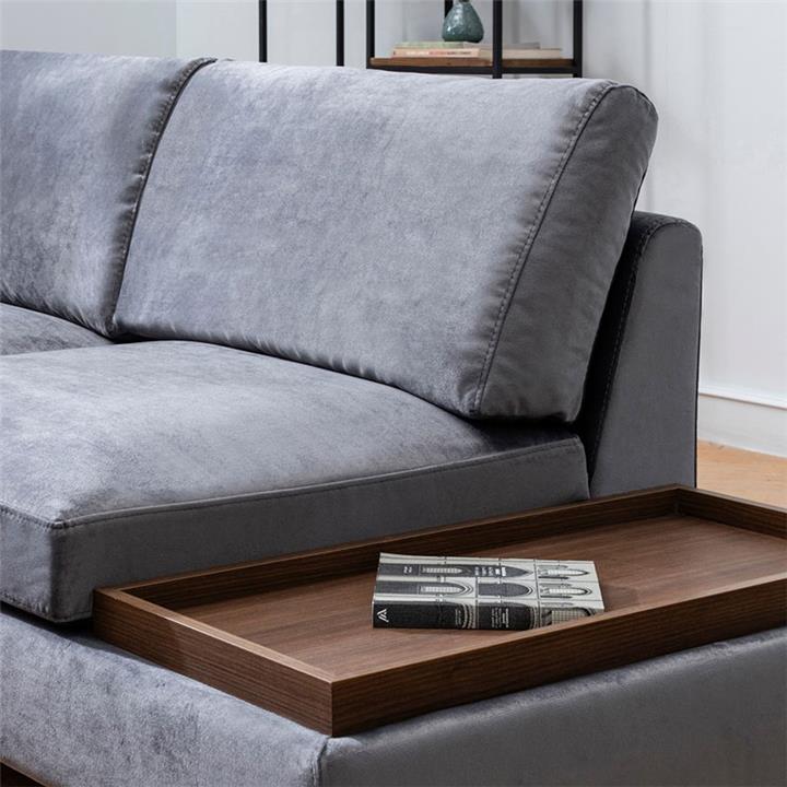 Corner sofa PWF-0506 pakoworld right corner with pouf grey-walnut fabric 313x193x80cm