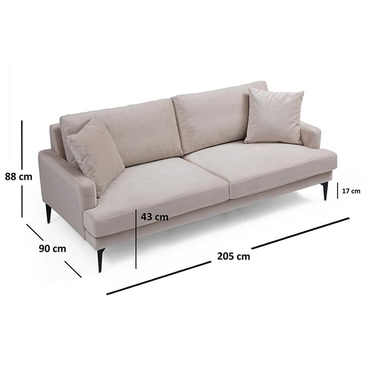 3-seater sofa Fortune pakoworld velvet beige-black 205x90x88cm