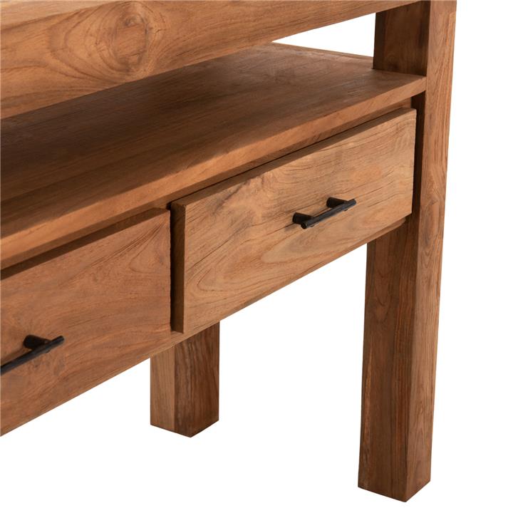 CONSOLE WITH 3 DRAWERS HM9556 RECYCLED TEAK WOOD IN NATURAL COLOR 180x45x80Hcm.