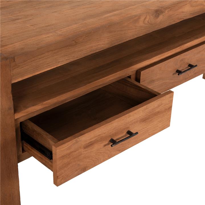 CONSOLE WITH 3 DRAWERS HM9556 RECYCLED TEAK WOOD IN NATURAL COLOR 180x45x80Hcm.