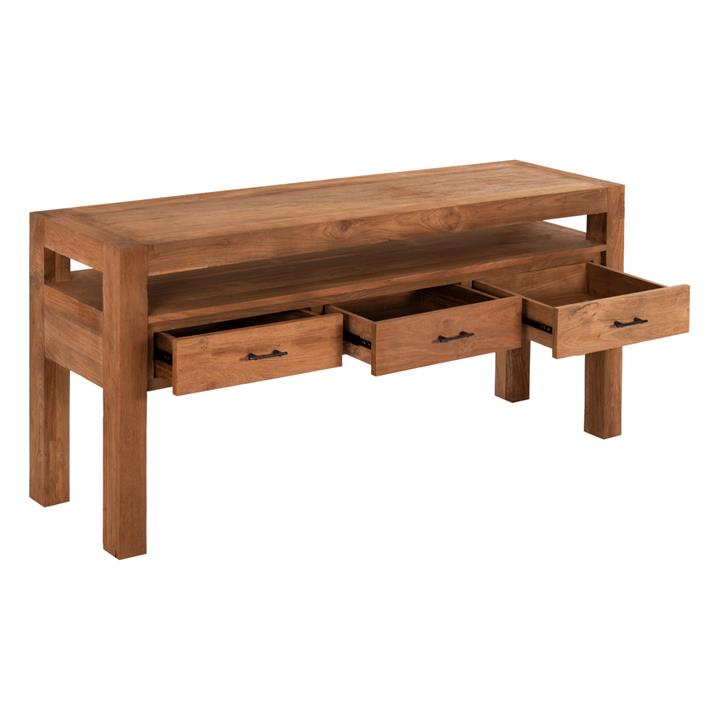 CONSOLE WITH 3 DRAWERS HM9556 RECYCLED TEAK WOOD IN NATURAL COLOR 180x45x80Hcm.
