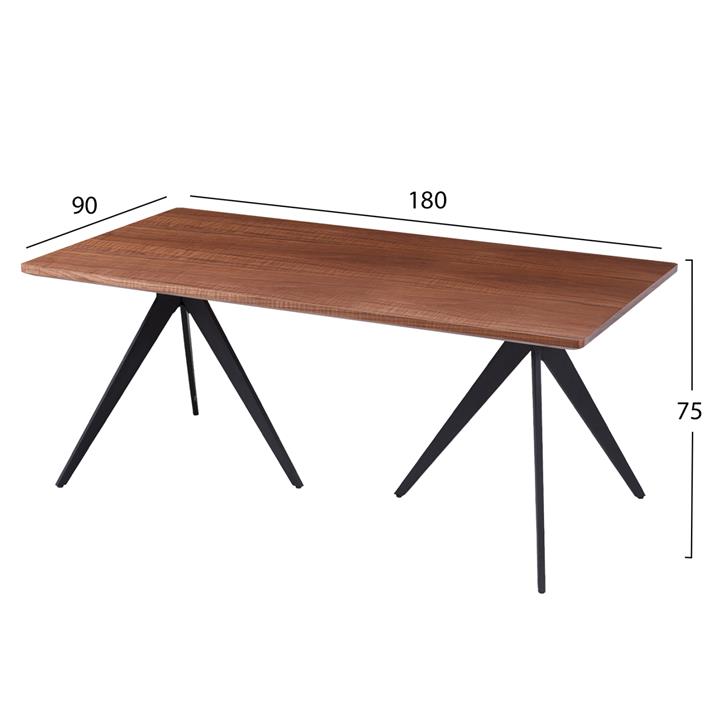 DINING TABLE HM9451.02 WITH ASHTREE WOOD VENEER IN RUSTIC STYLE-BLACK METAL TRIPOD LEGS 180x90x75Hcm.