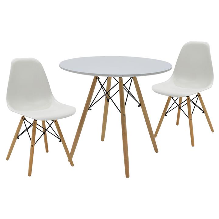 Julita pakoworld dining set 3pcs white-natural D80x73cm