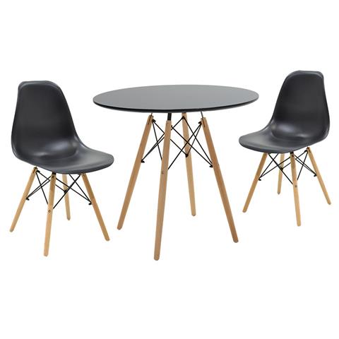 Julita pakoworld dining set 3pcs black-natural D80x73cm