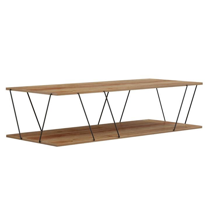 COFFEE TABLE TARS HM8927.11 NATURAL OAK MELAMINE-BLACK METAL RODS 120Χ50Χ30Hcm.