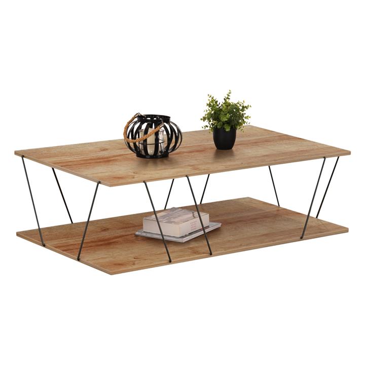 COFFEE TABLE TARS HM8927.11 NATURAL OAK MELAMINE-BLACK METAL RODS 120Χ50Χ30Hcm.