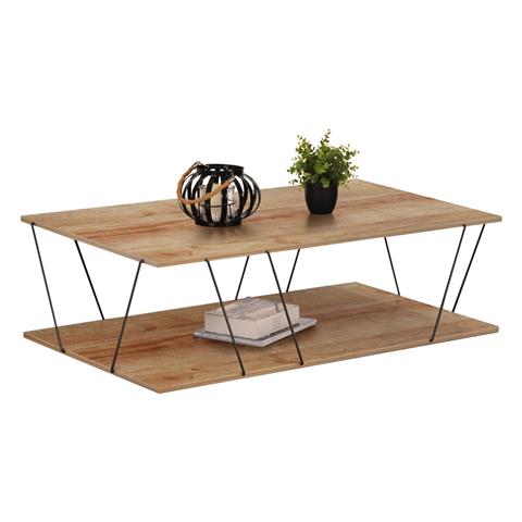 COFFEE TABLE TARS HM8927.11 NATURAL OAK MELAMINE-BLACK METAL RODS 120Χ50Χ30Hcm.