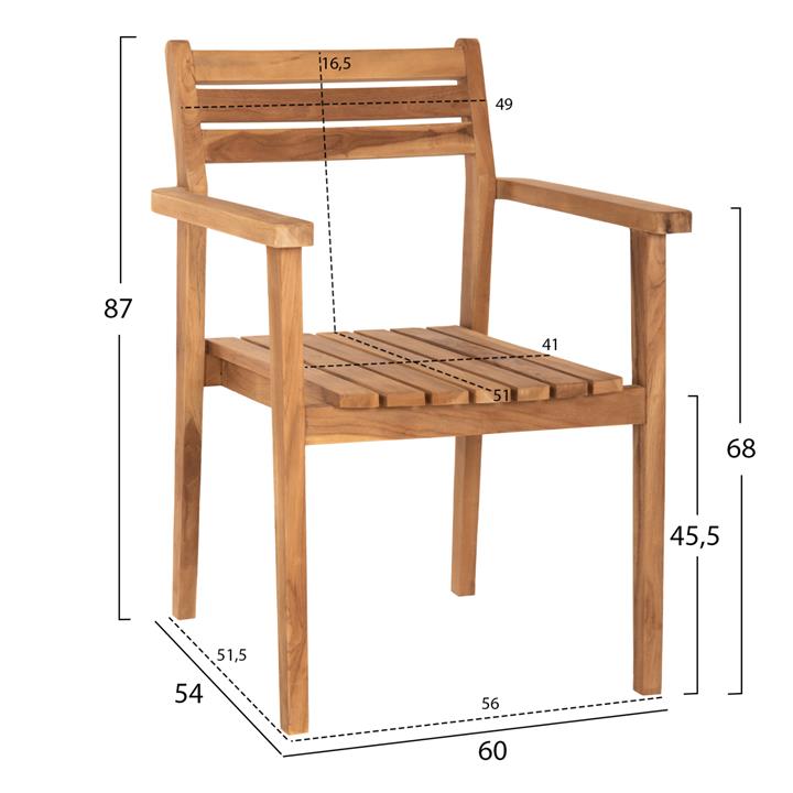ARMCHAIR HM9534 TEAK WOOD IN NATURAL COLOR STACKABLE 60x54x87Hcm.