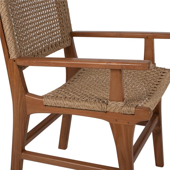 ARMCHAIR SOLID TEAK NATURAL COLOR KNITTED RATTAN ROPE 54Χ55Χ86Hcm.HM9385.01