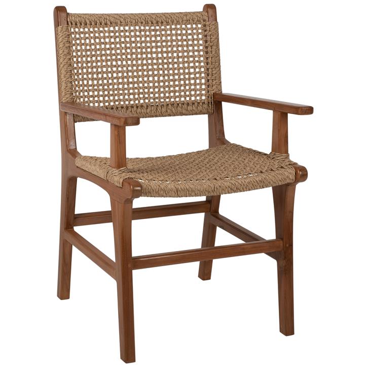 ARMCHAIR SOLID TEAK NATURAL COLOR KNITTED RATTAN ROPE 54Χ55Χ86Hcm.HM9385.01